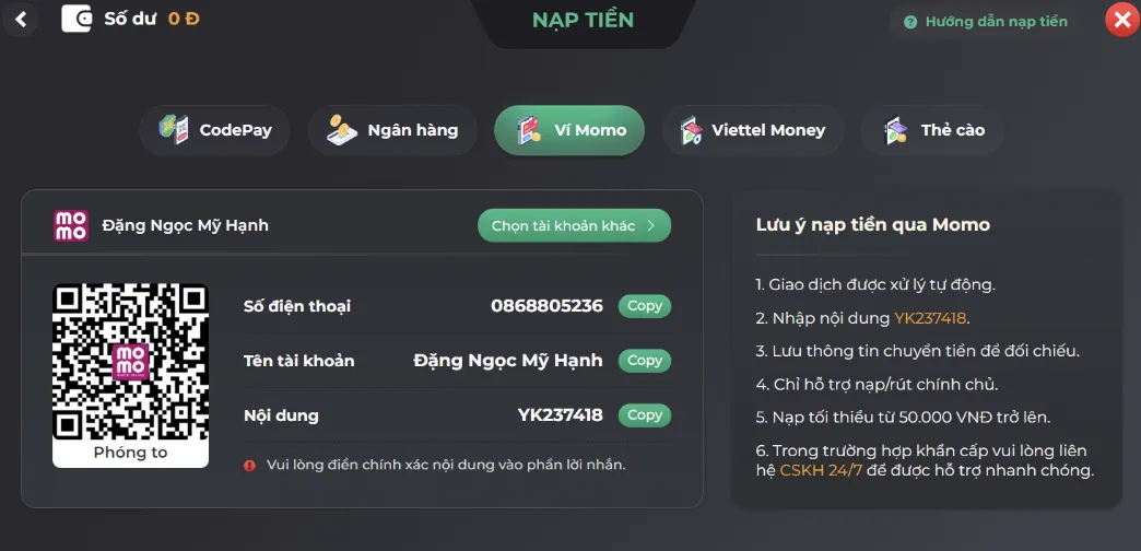 Nạp qua Codepay